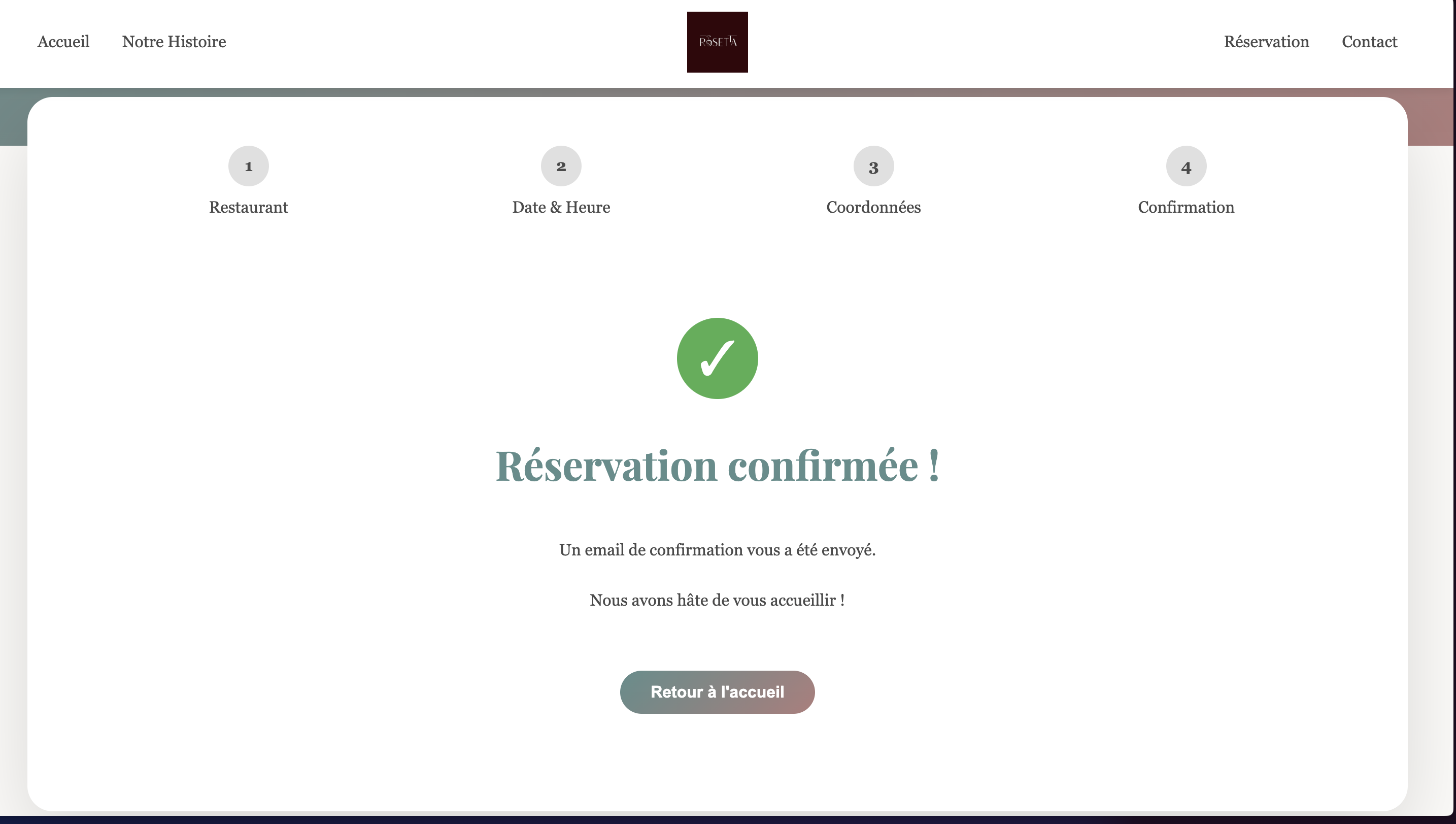 Confirmation de réservation Rosetta