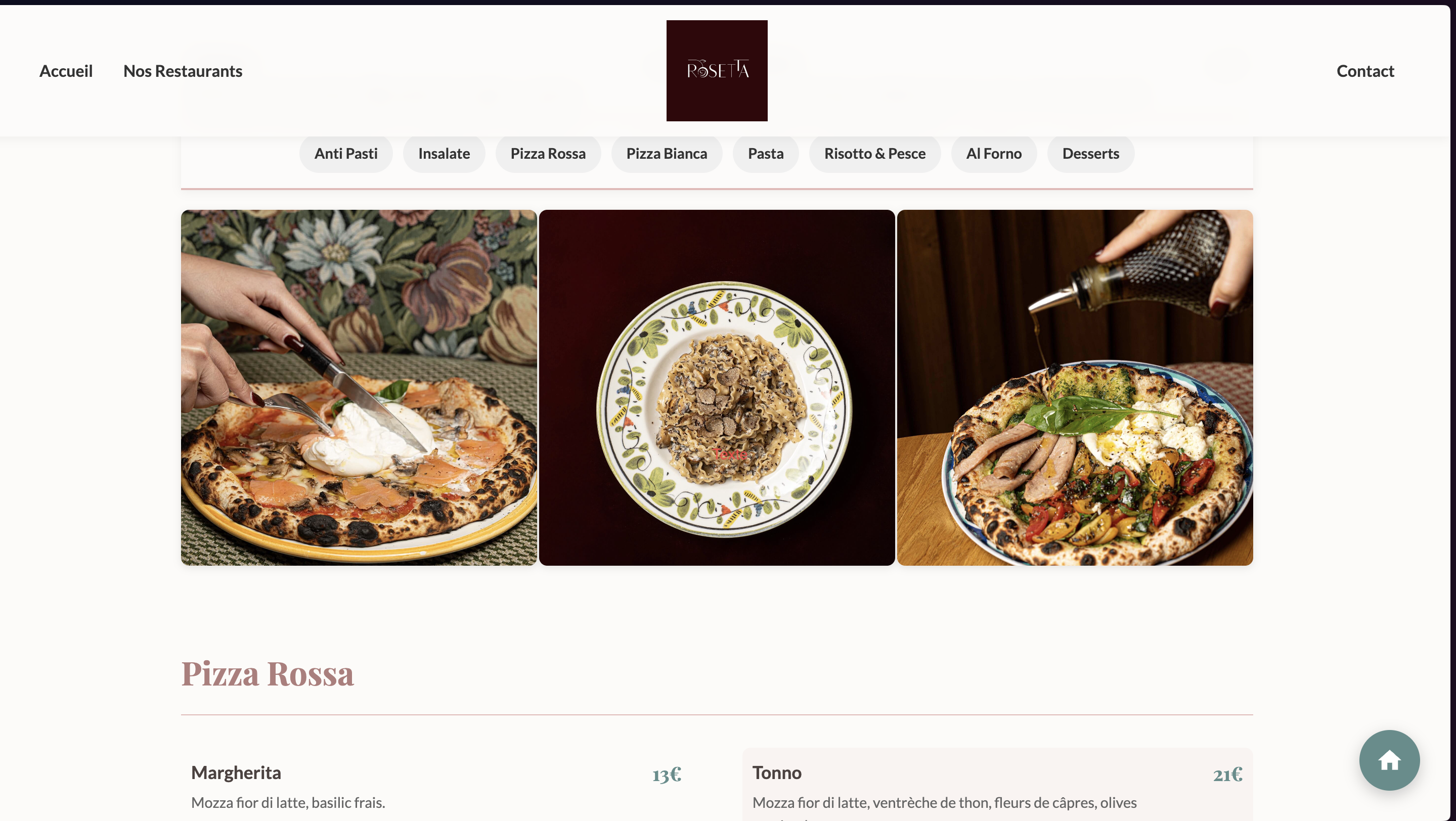 Galerie des plats et menus Rosetta